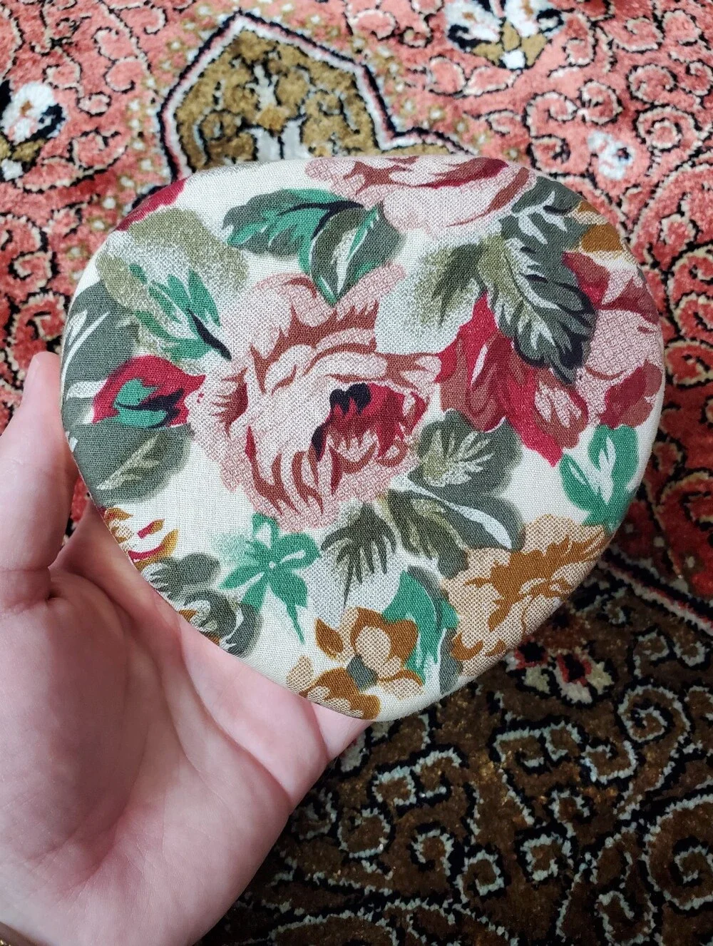 Vintage Floral Fabric Heart Shaped Jewelry Box